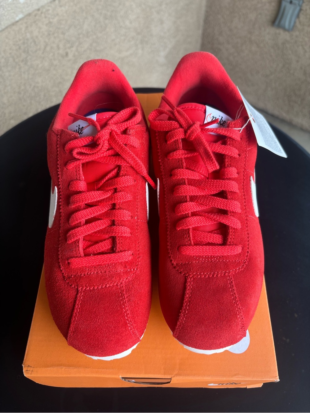 Nike Men's Red Suede Athletic Sneakers with White Swoosh